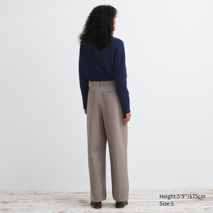 uniqlo damen-top aus gebürstetem jersey plissiert weites bein reguläre passform beige