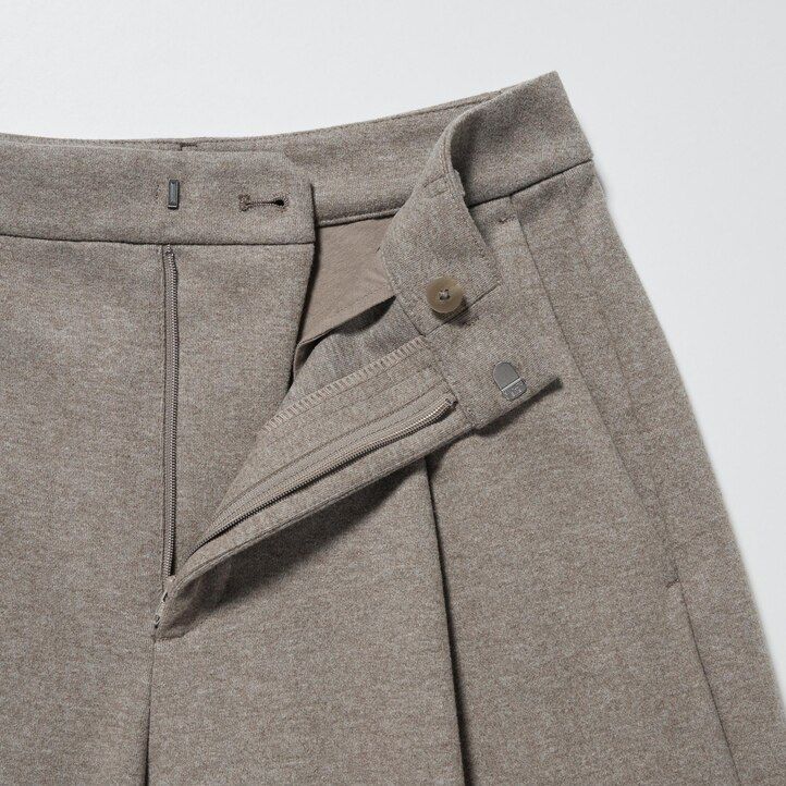 uniqlo damen-top aus gebürstetem jersey plissiert weites bein reguläre passform beige