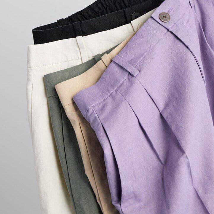 uniqlo damen-top aus leinenmischung mit falten und weitem bein olivgrün