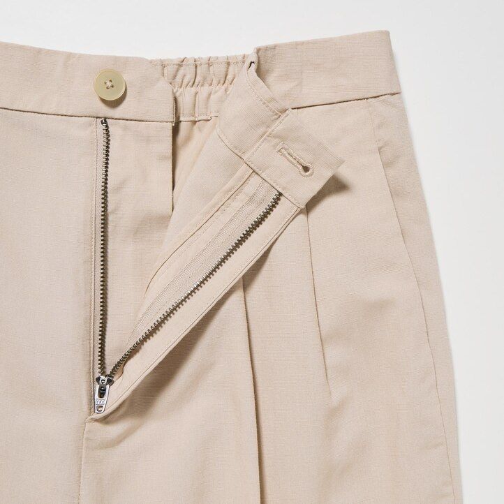 uniqlo damen-top aus leinenmischung mit falten und weitem bein olivgrün