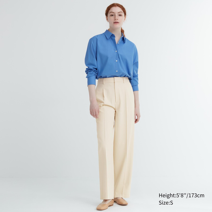 uniqlo damen-top mit falten und weitem bein beige
