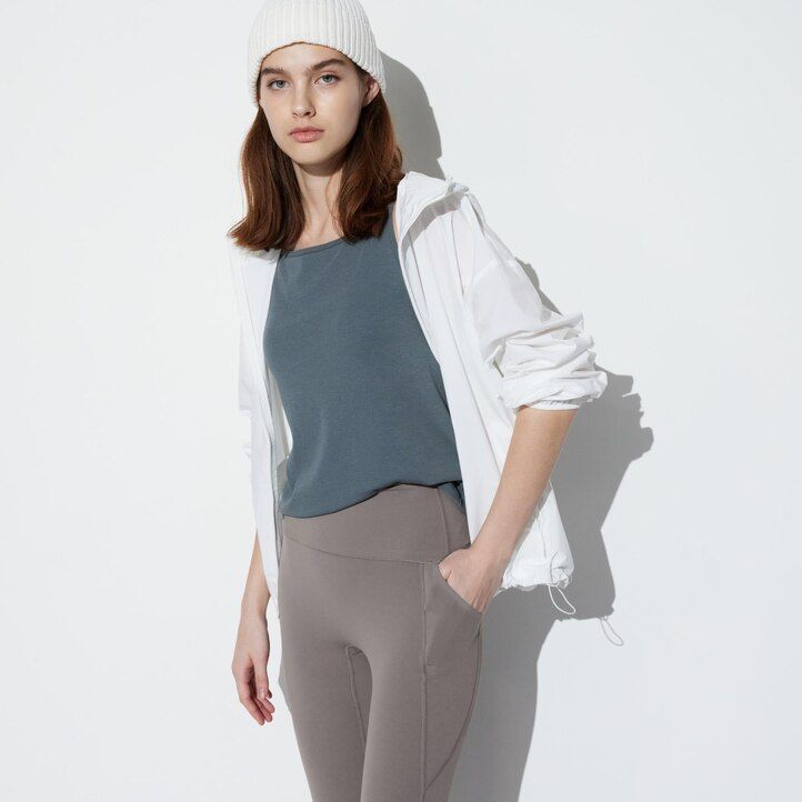 schwarze uniqlo airism ultra soft damen-tops mit taschen