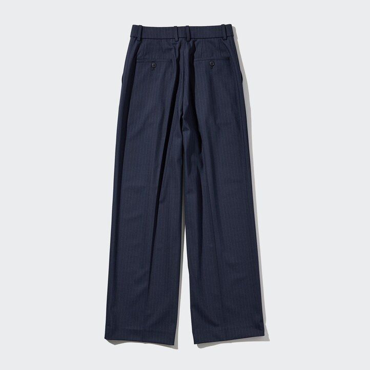 uniqlo damen-top mit falten weitem bein und streifenmuster marineblau