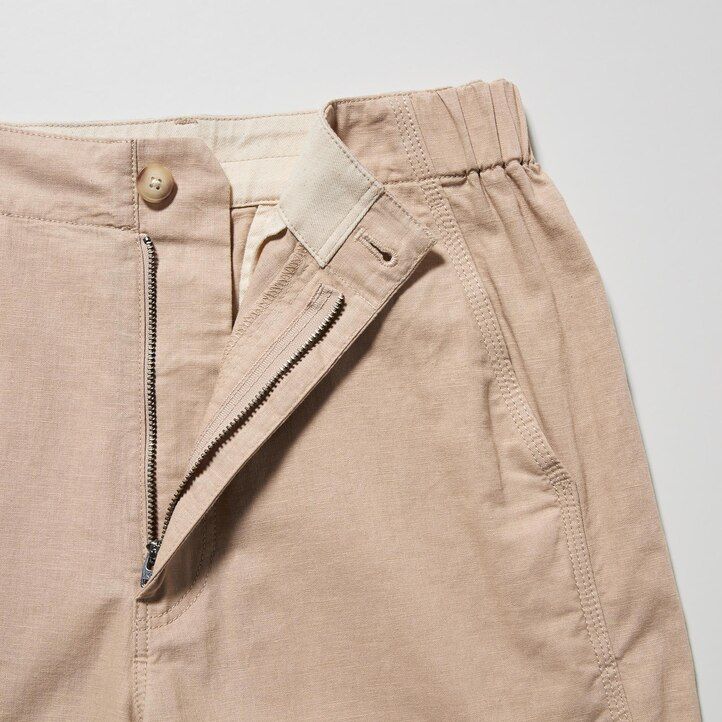 braune taillierte damen-tops von uniqlo aus leinen-baumwolle