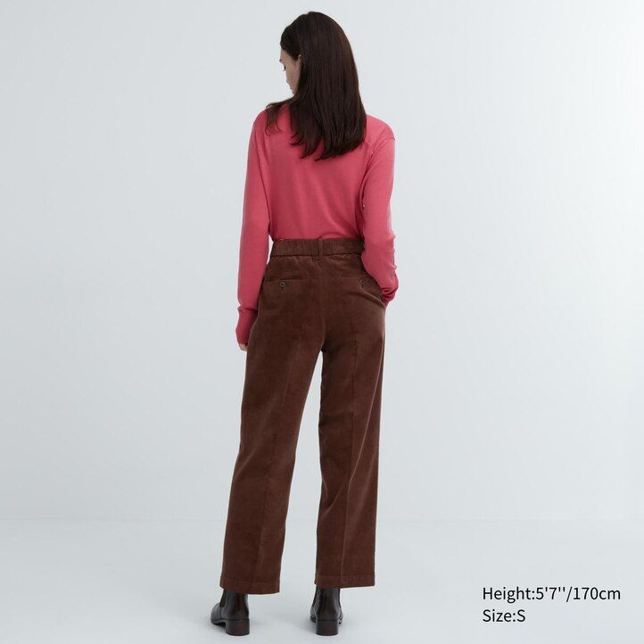 uniqlo damen-cordtops mit falten und weitem bein in olivgrün