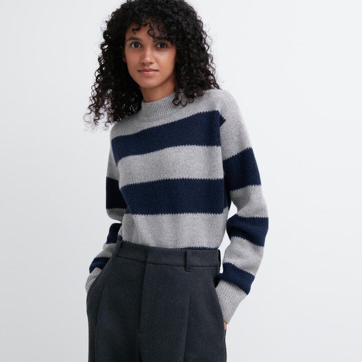 dunkelgraue uniqlo damen-tops aus gebürstetem jersey mit falten und weitem bein