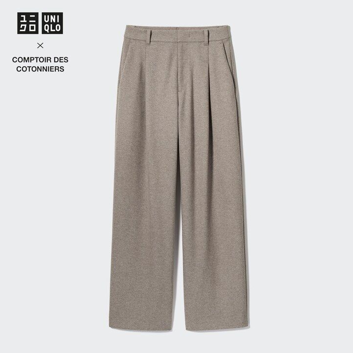 dunkelgraue uniqlo damen-tops aus gebürstetem jersey mit falten und weitem bein