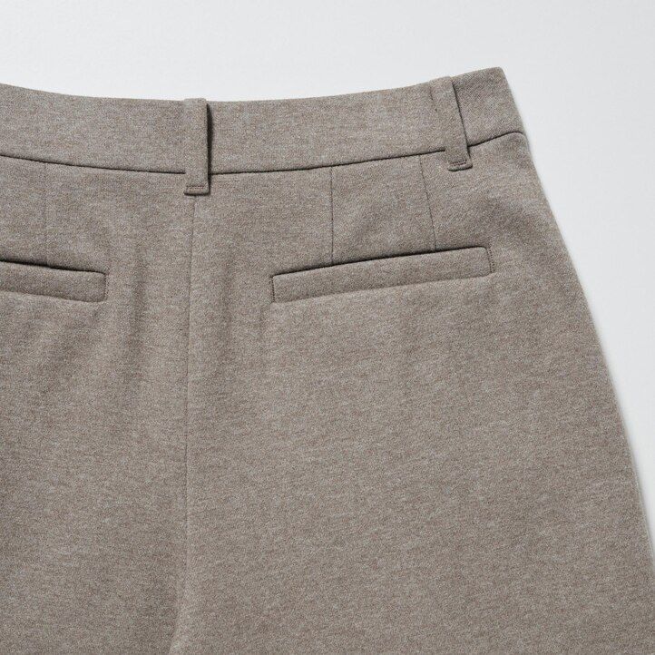 dunkelgraue uniqlo damen-tops aus gebürstetem jersey mit falten und weitem bein