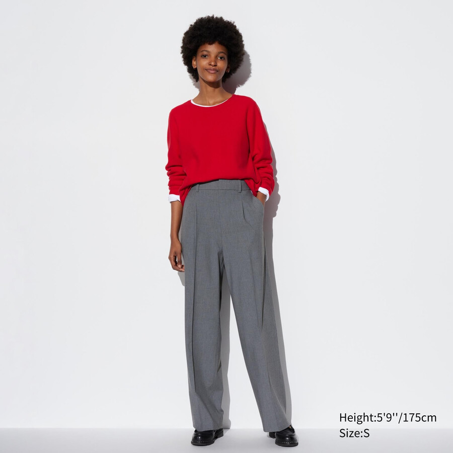 uniqlo damen-top mit falten und weitem bein grau